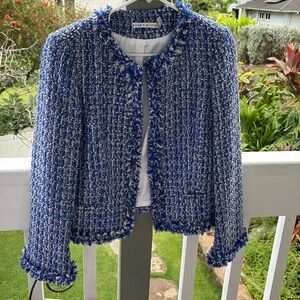 Alice + Olivia Blue Jacket Classic Tweed Pattern
